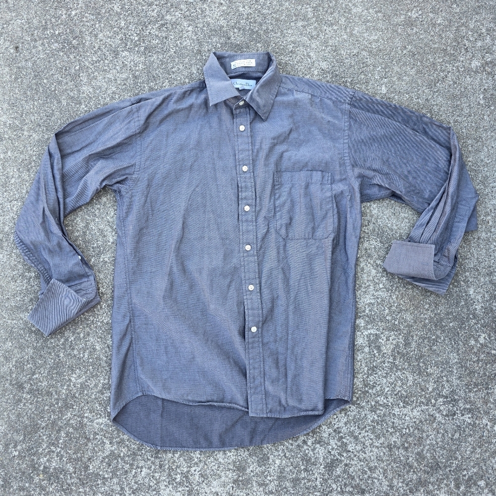 Vintage Christian Dior Mens Button Up Dress Long Sleeve Dress Shirt